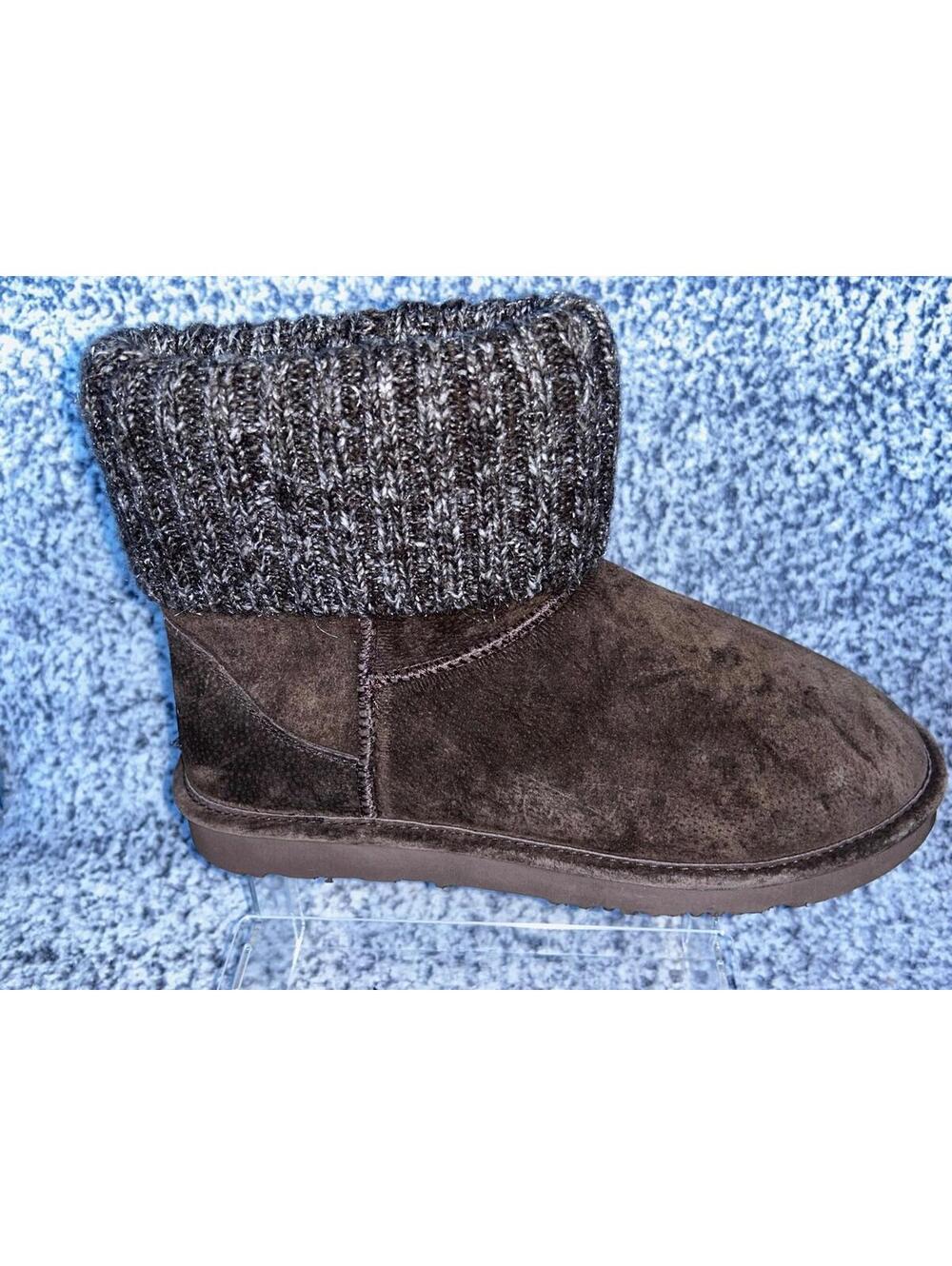 LAMO Brown Chocolate Suede Ankle Boots Womens 10 Knit Cuff Fleece Lined Winter